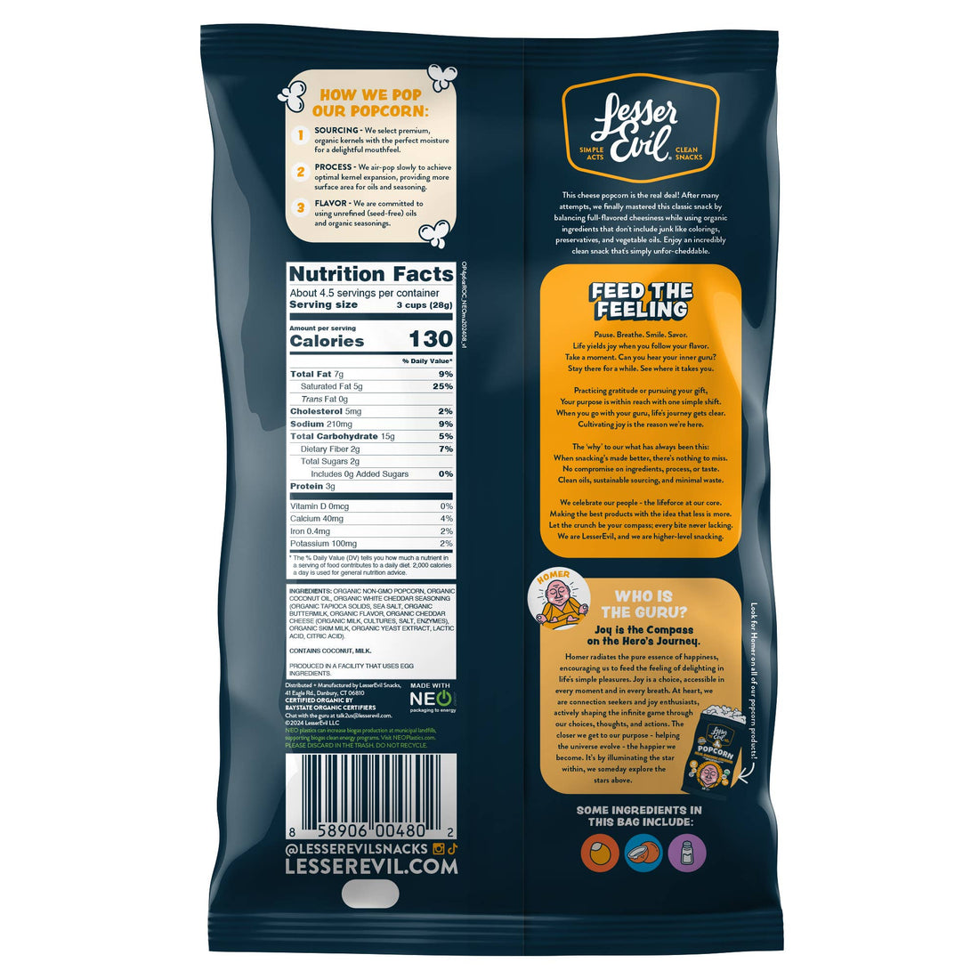 LesserEvil - Organic Popcorn, Real Organic Cheddar 4.6 oz