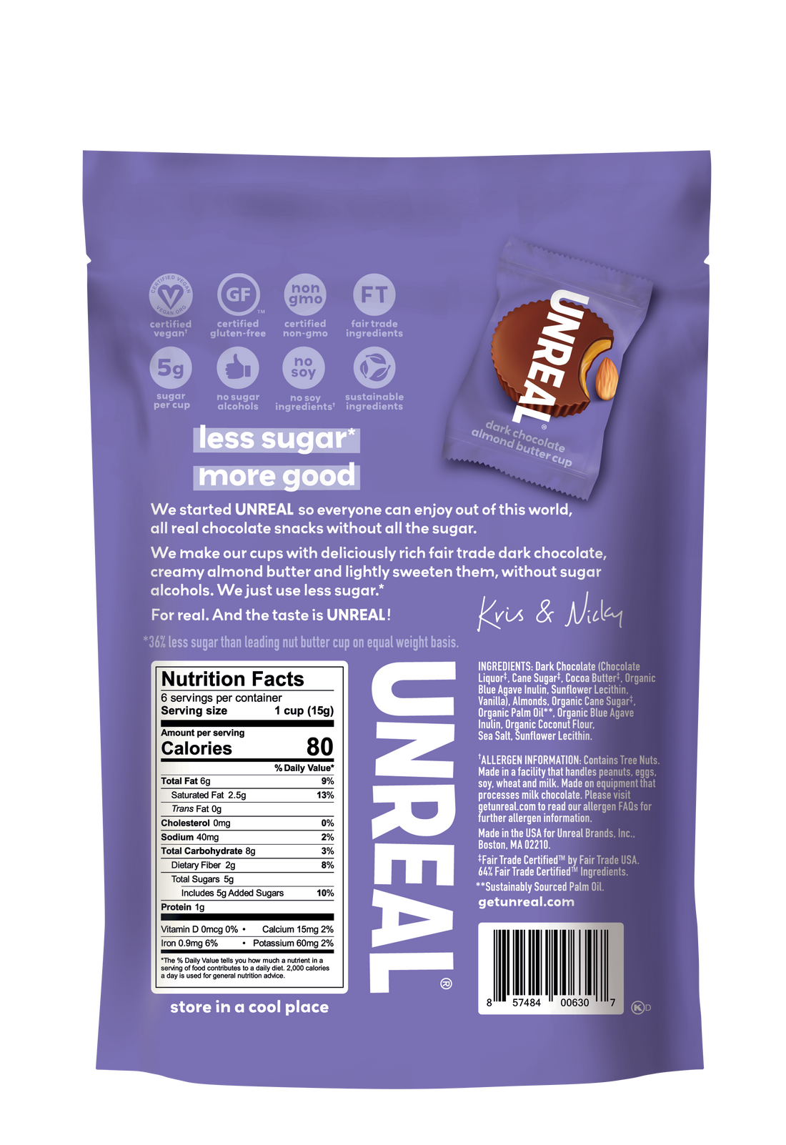 UNREAL - Dark Chocolate Almond Butter Cups - 6 Bag Case