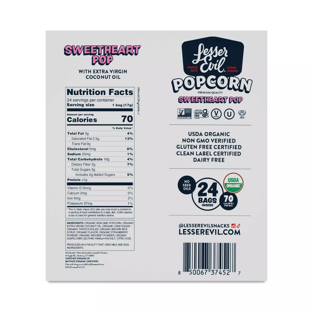 LesserEvil - LesserEvil Organic Popcorn, Sweetheart Pop