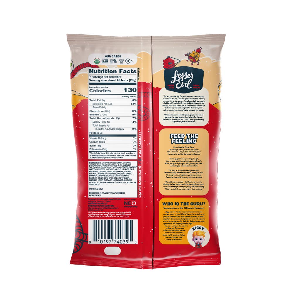 LesserEvil - LesserEvil Space Balls, Buffalo Cheddar, 7 oz