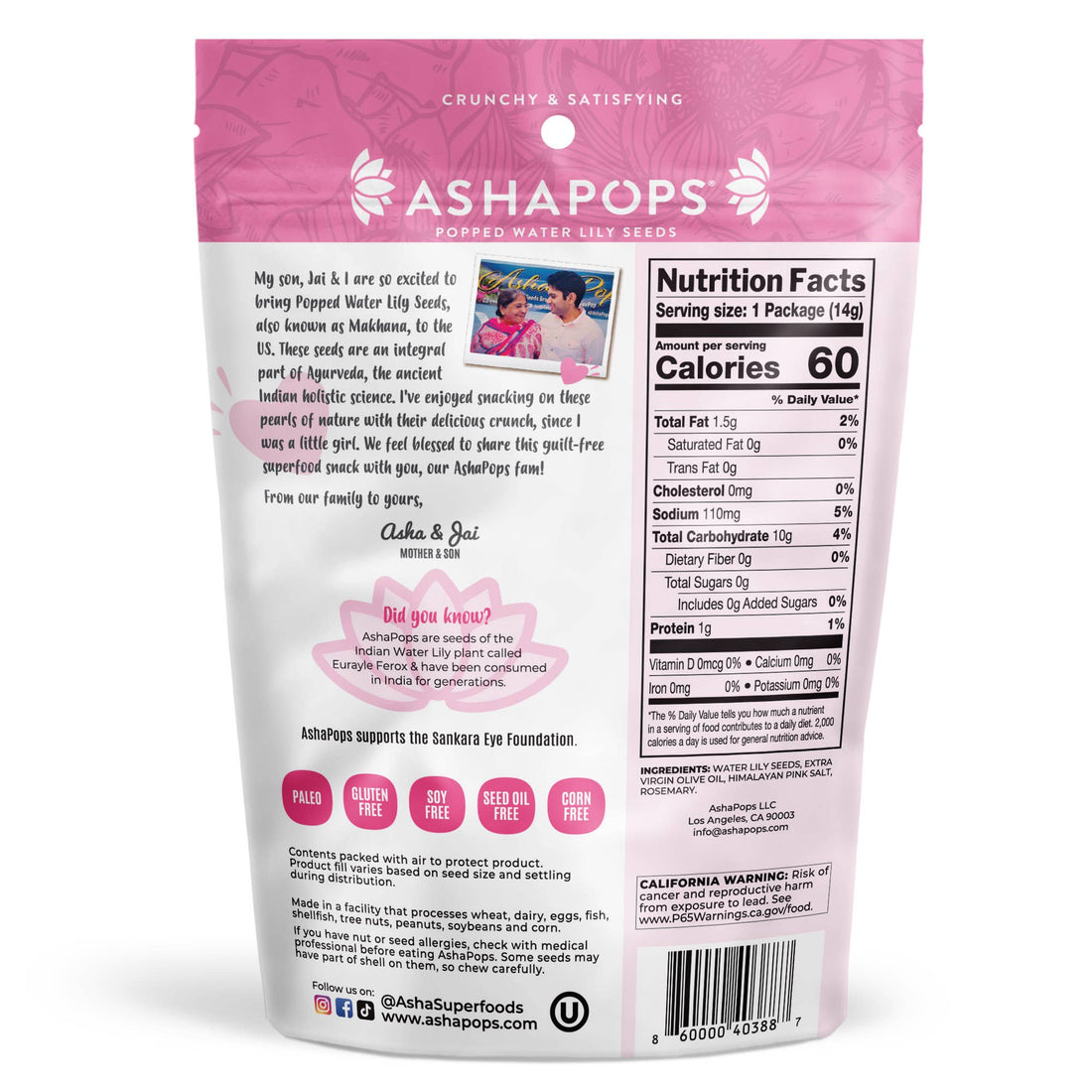 AshaPops - 0.5oz Himalayan Pink Salt - AshaPops Popped Water Lily Seeds