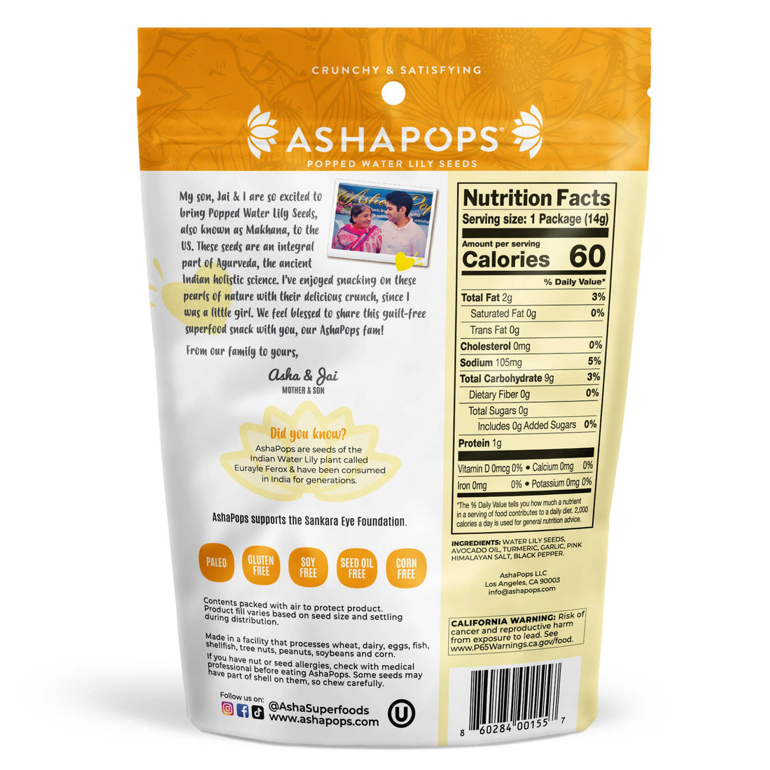 AshaPops - 0.5oz Turmeric Garlic - AshaPops Popped Water Lily Seeds
