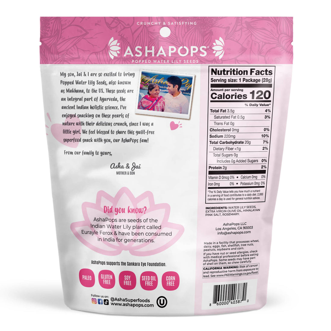 AshaPops - 1oz Himalayan Pink Salt - AshaPops Popped Water Lily Seeds